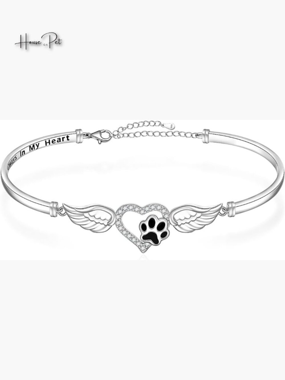 925 Sterling Silver Paw Print Bangle Bracelet Adjustable Pet Memorial